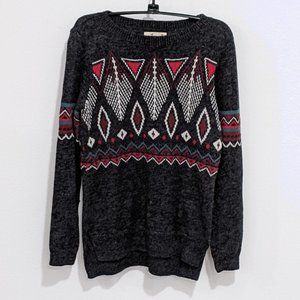 Hollister Heathered Black Knit Fair Isle Design Sweater Size Medium